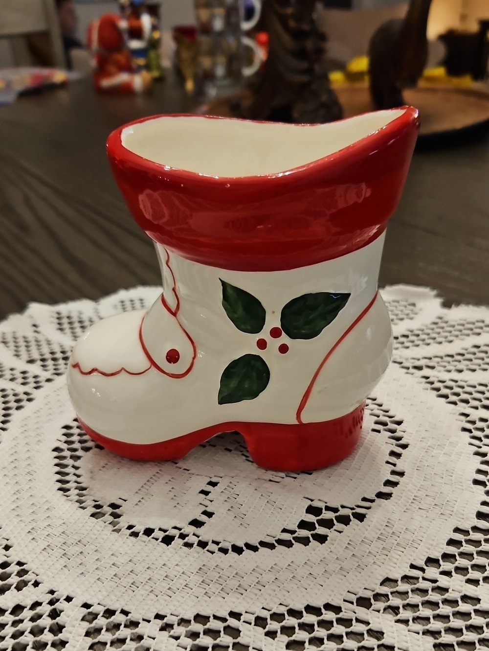 🎅 Vintage Christmas Boot Planter - Red and White - 1960s - 1970s